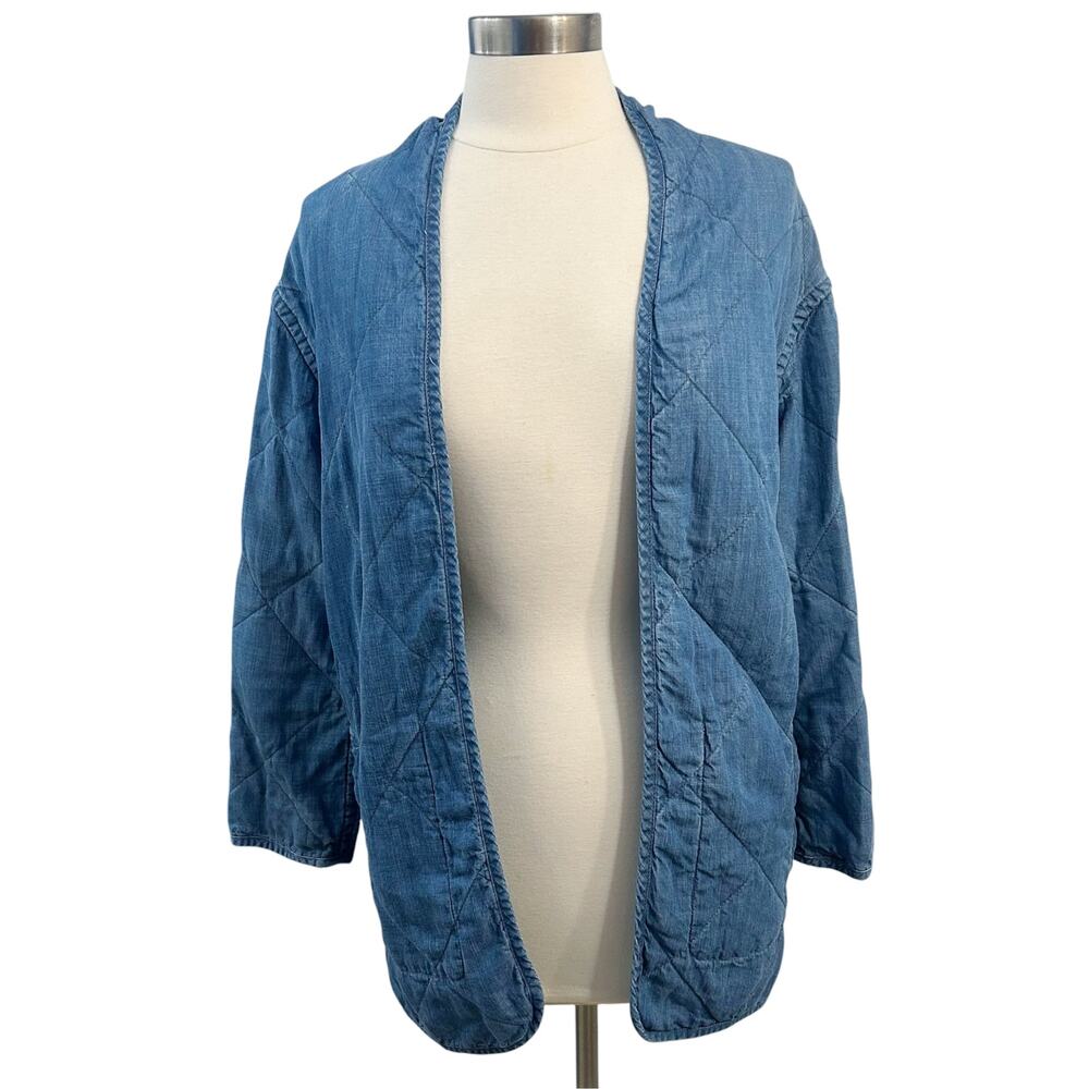 Marine Layer Quilted Tencel Denim Chambray Open Front Jacket Small